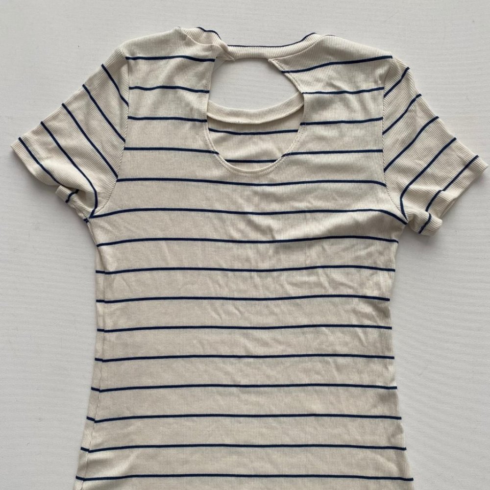 LNA Striped Back Loop Rib Top Navy / Off White - Picture 3 of 4